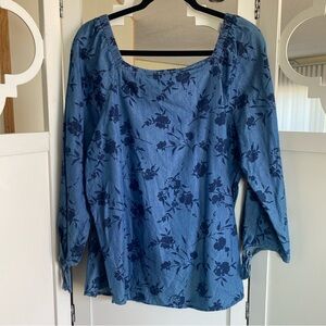 Liz Claiborne Blue Floral Long Sleeve Blouse